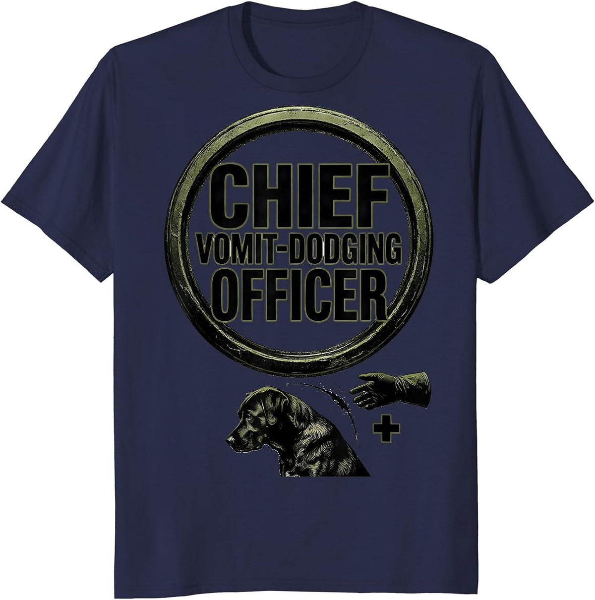Men's Chief Vomit-Dodging Officer Funny Veterinarian Vet Tech Gift T-Shirt - Navy Blue