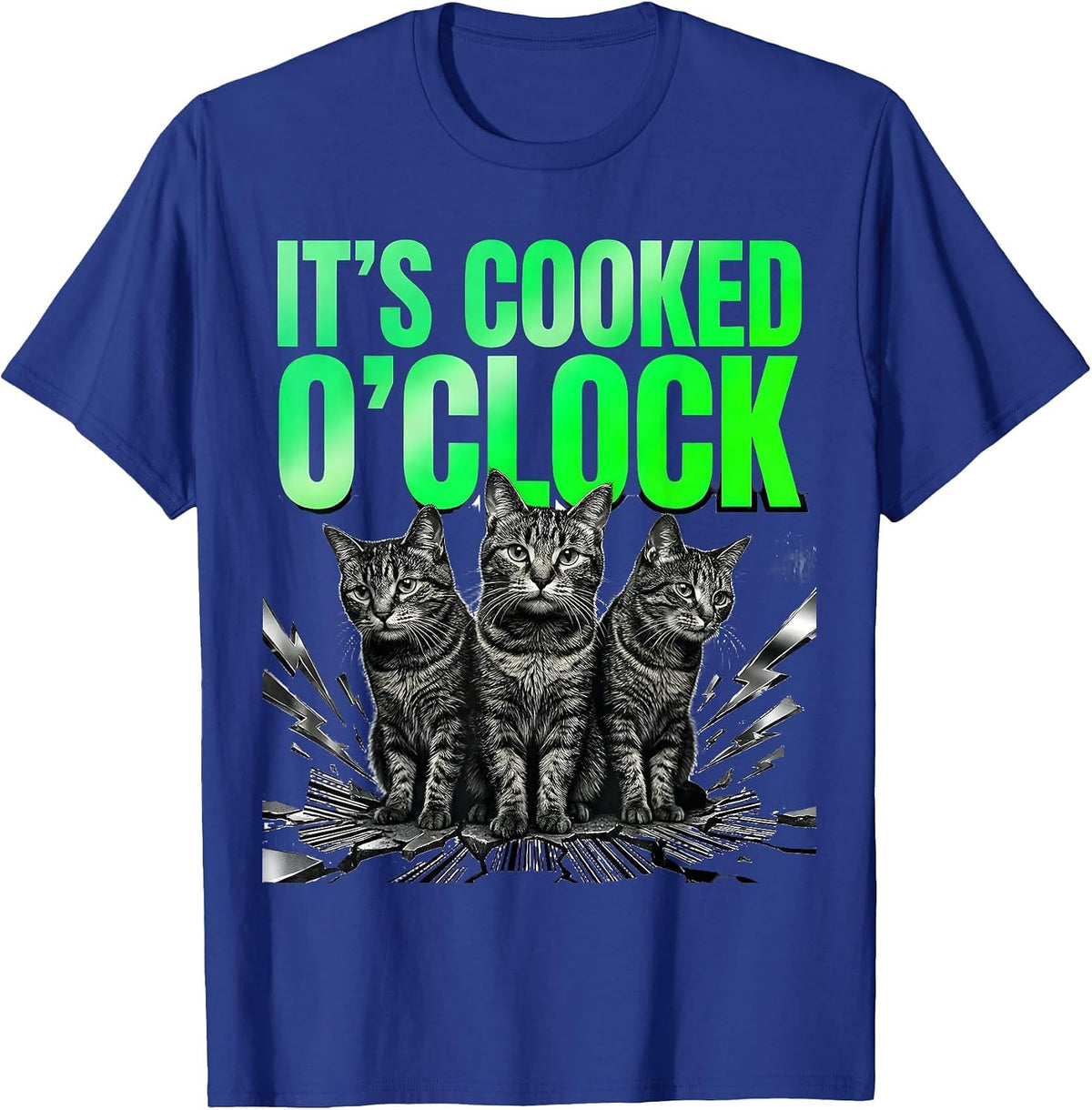 It's Cooked O'Clock Funny Cat Meme Bootleg Graphic T-Shirt - Royal Blue