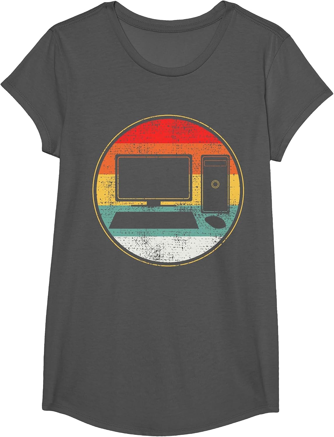 Computer Computer Science IT Support Retro Vintage T-Shirt - Girls Asphalt Grey