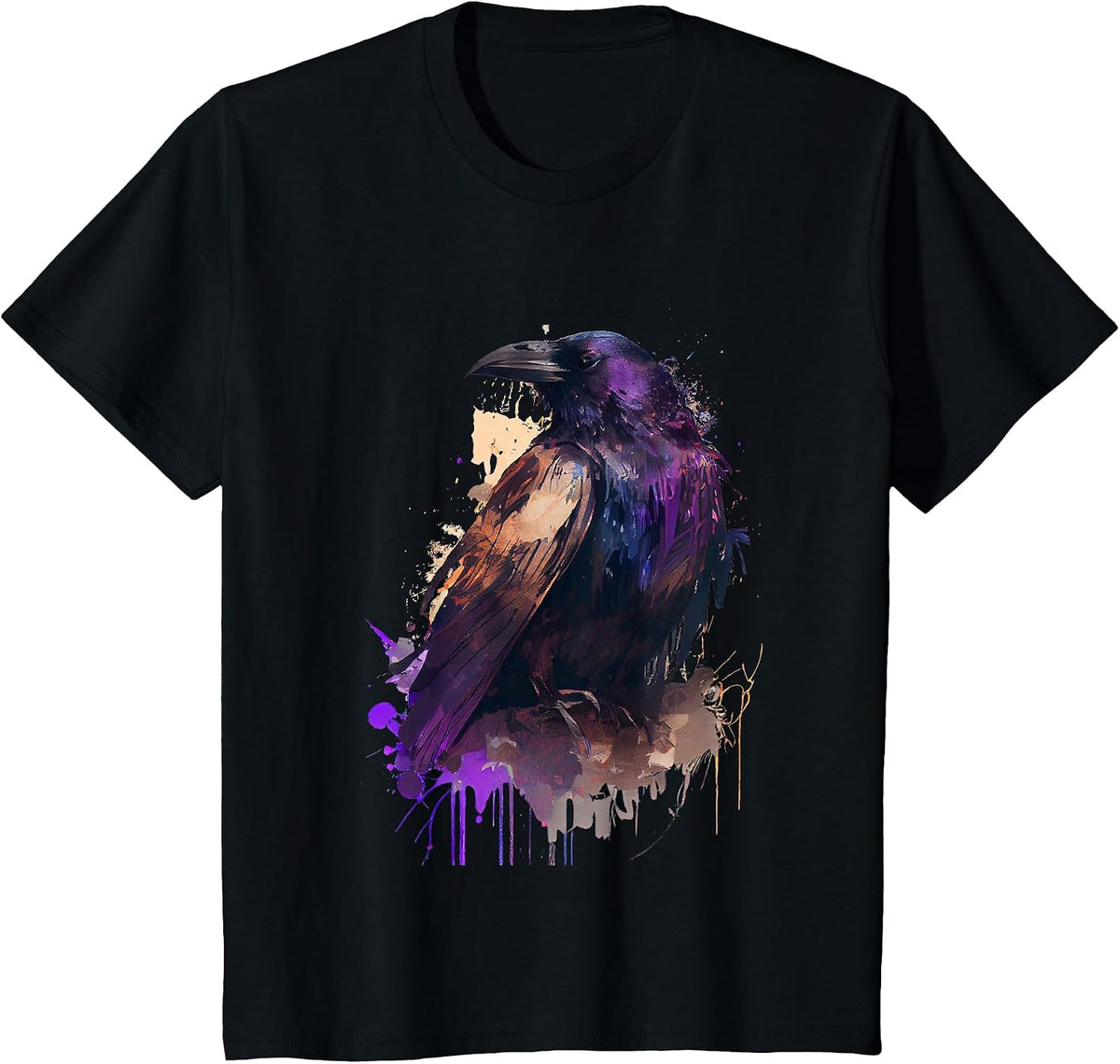 Raven Colorful Design T-Shirt - Black