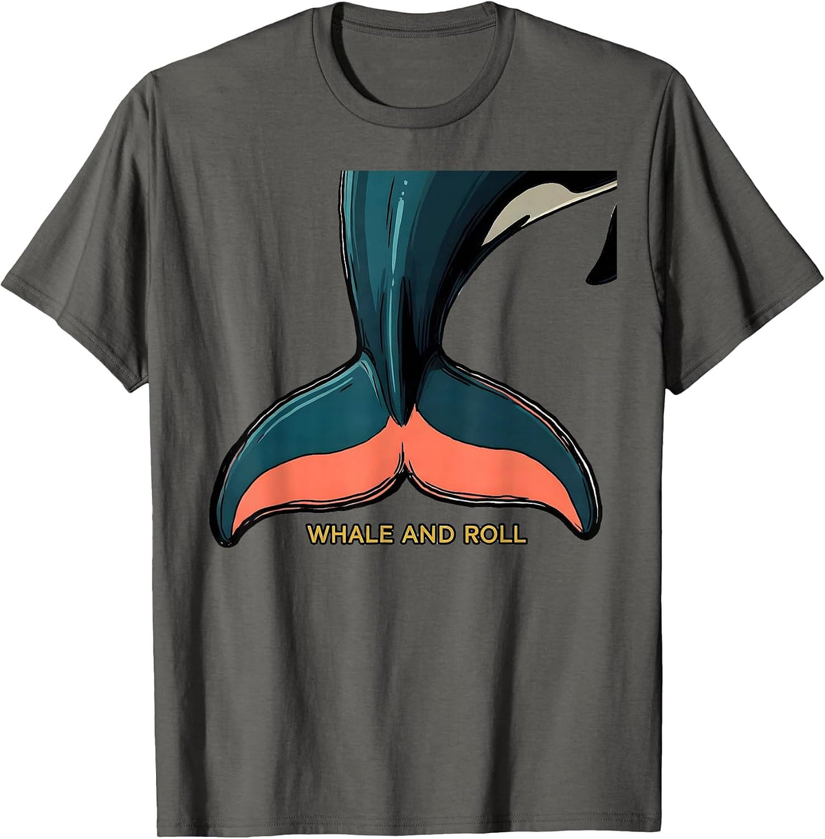 Whale And Roll Funny Shark Lover Ocean Animal Humor T-Shirt - Asphalt Grey