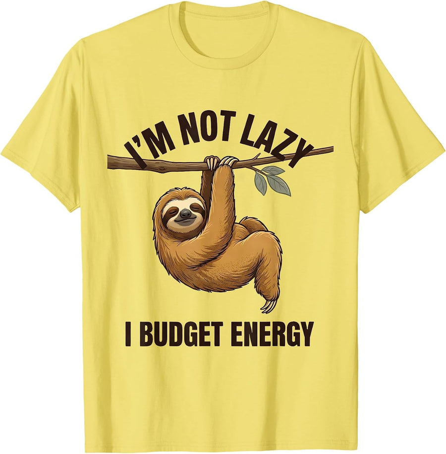Men's I'm Not Lazy I Budget Energy Funny Sloth Animal Lover Humor T-Shirt - Lemon Yellow