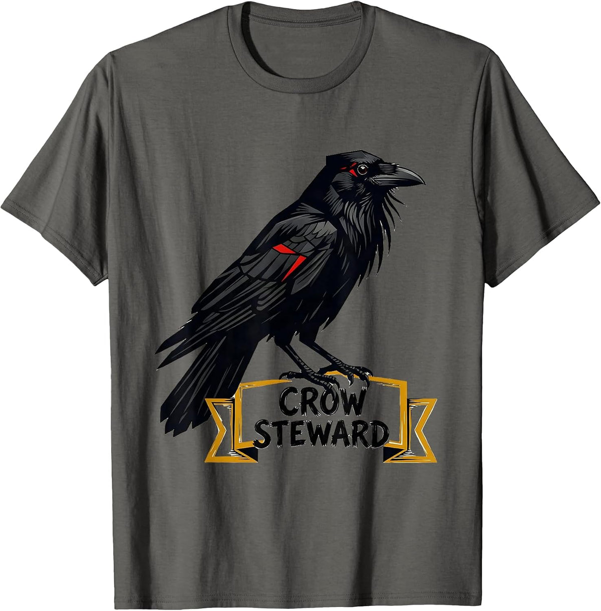 Men's Crow Steward Gothic Nature Raven Bird Enthusiast Dark Humor T-Shirt - Asphalt Grey
