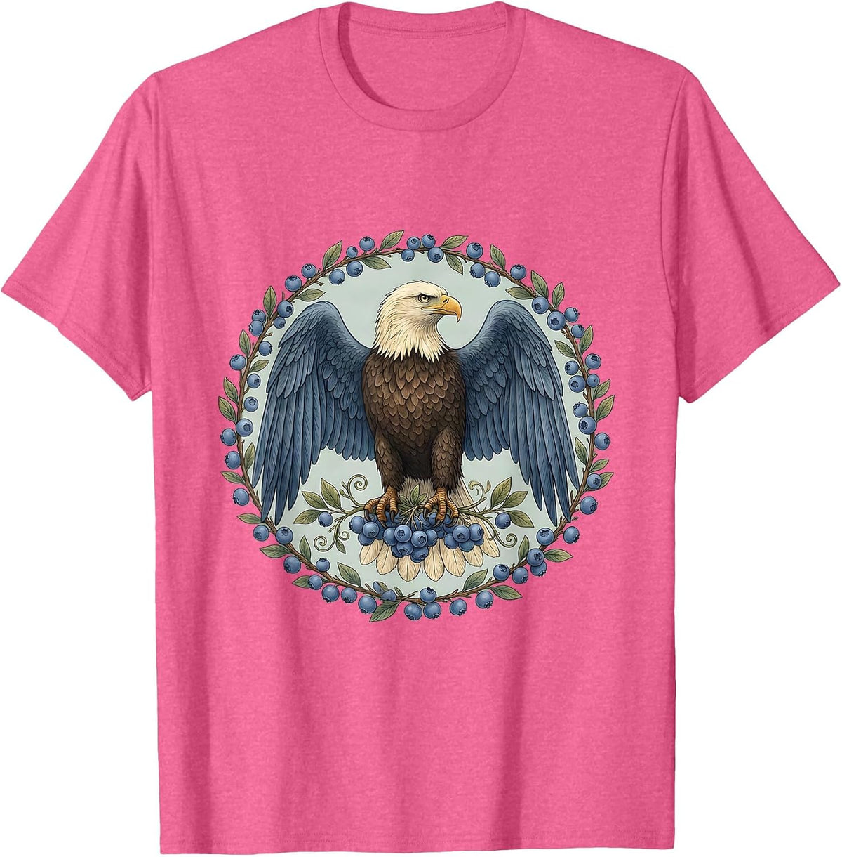 Bald Eagle Blueberry Grip Patriotic Illustration T-Shirt - Pink Heather