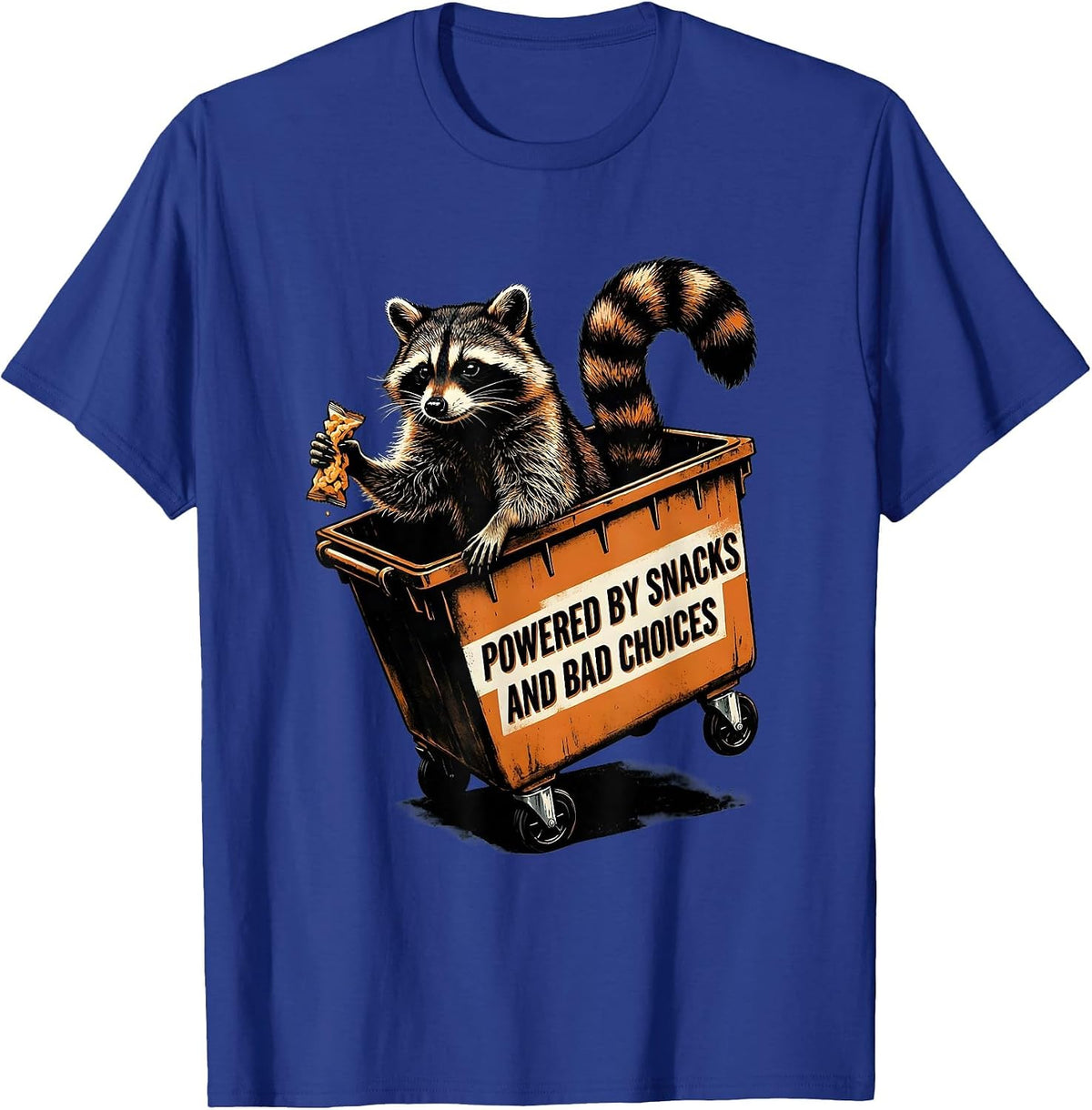 Powered By Snacks And Bad Choices Funny Jimothy Raccoon Meme T-Shirt - Royal Blue