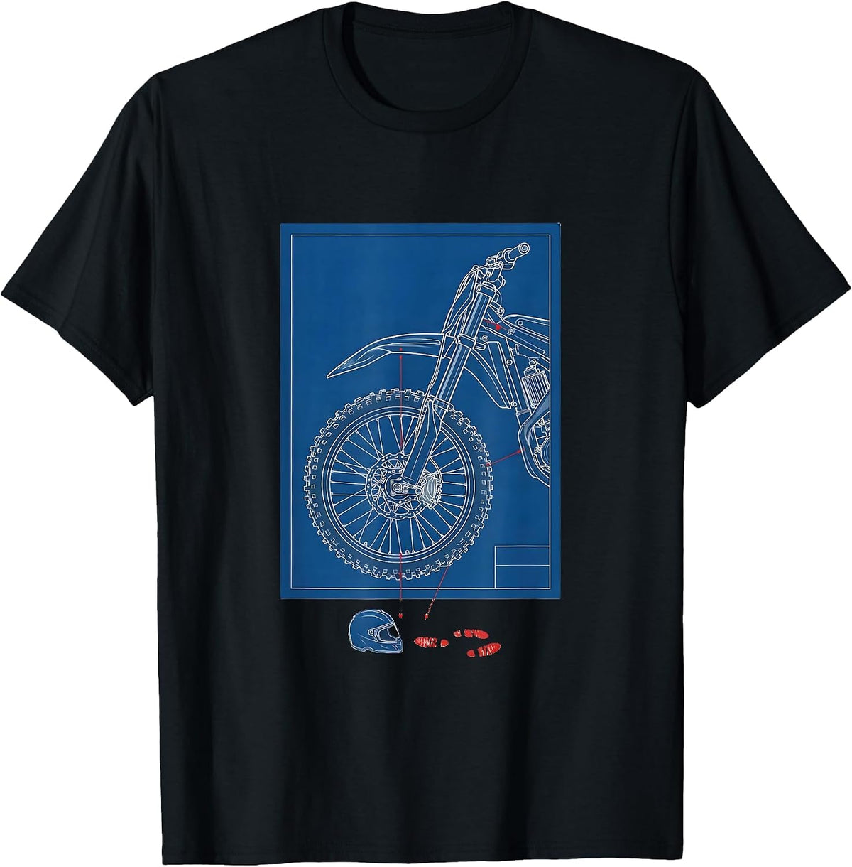 Men's Dirt Bike Blueprint Motocross Biker Technical T-Shirt - Black