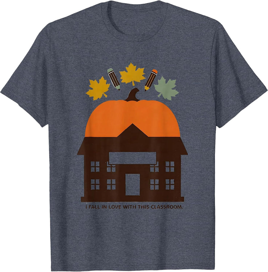 I Fall In Love With This Classroom Autumn Teacher Preschool T-Shirt - Heather Blue