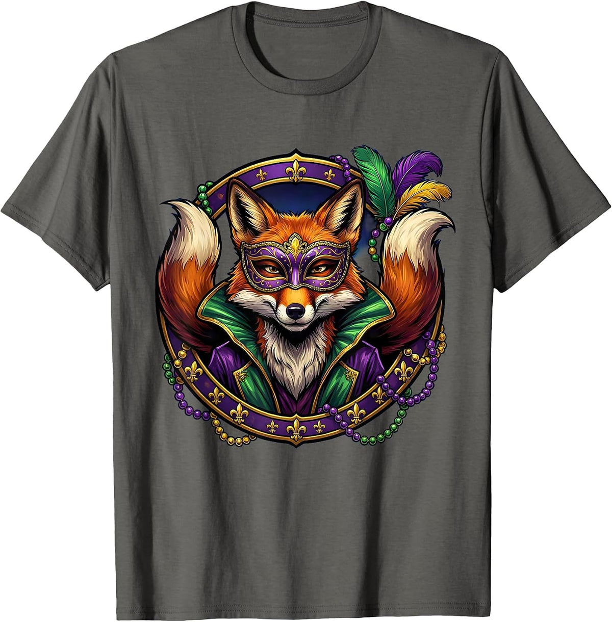 Mardi Gras Masquerade Fox Carnival Design T-Shirt - Asphalt Grey