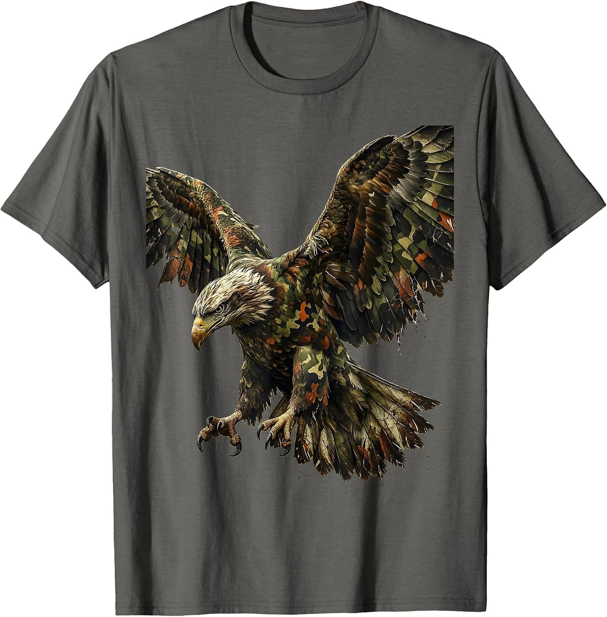 Camo Bald Eagle Wings Spread Patriotic Design T-Shirt - Asphalt Grey