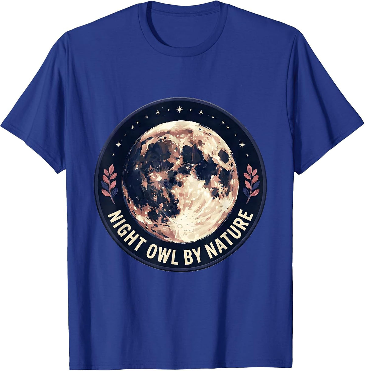 Night Owl By Nature Whimsical Boho Moon Phase Celestial T-Shirt - Royal Blue