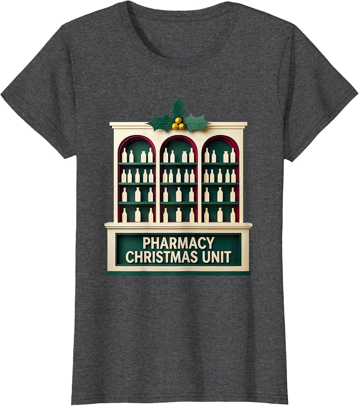 Women's Pharmacy Christmas Unit Funny Pharmacy Tech Squad Holiday T-Shirt - Dark Heather Grey