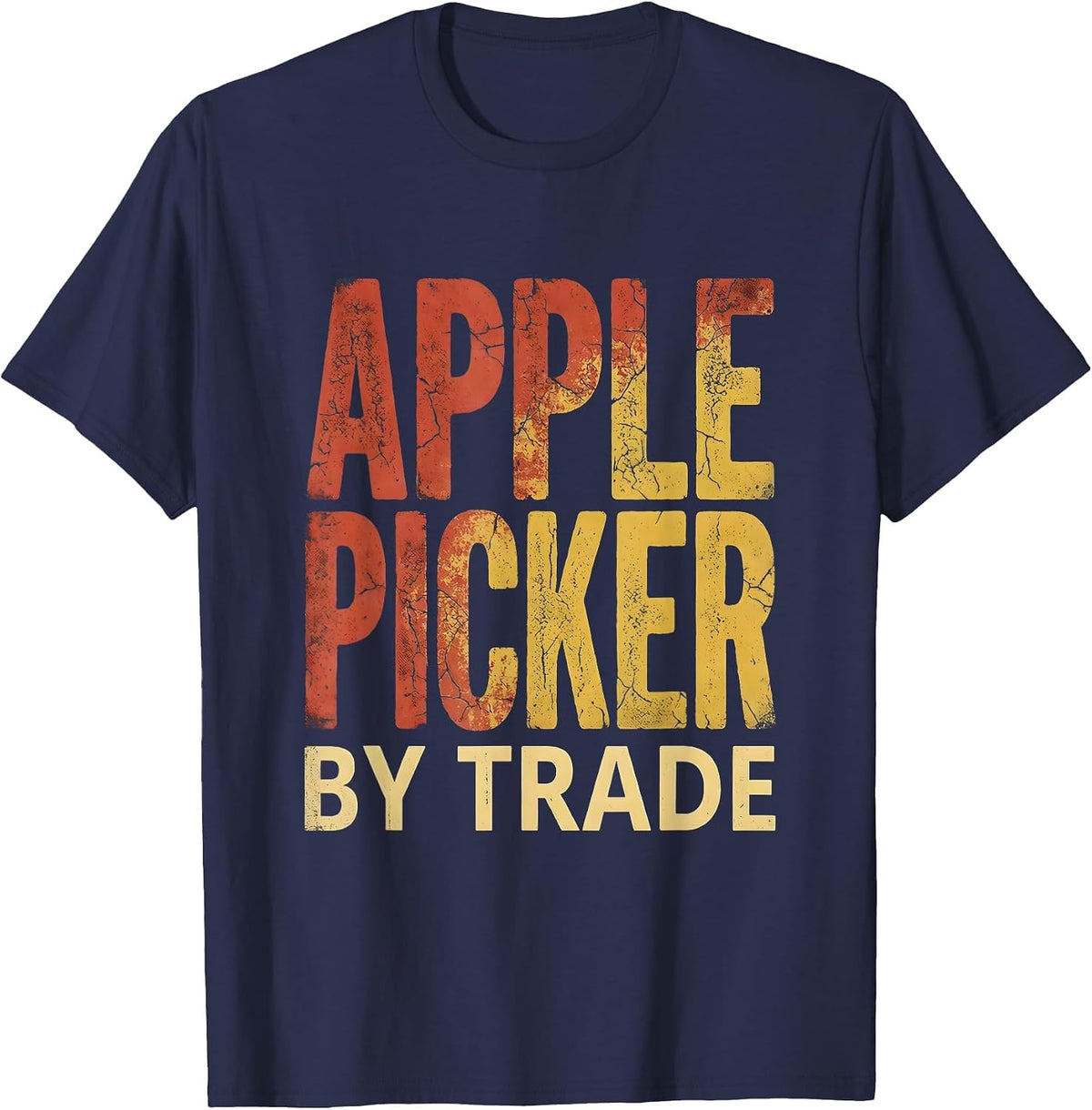 Men's Apple Picker By Trade Orchard Harvest Design T-Shirt - Navy Blue