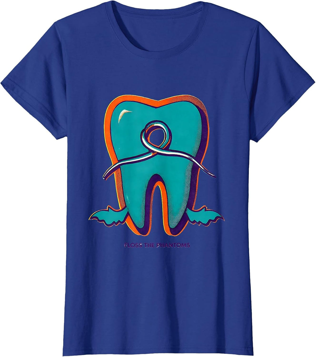 Women's Floss the Phantoms Risograph Halloween Dentist Dental T-Shirt - Royal Blue