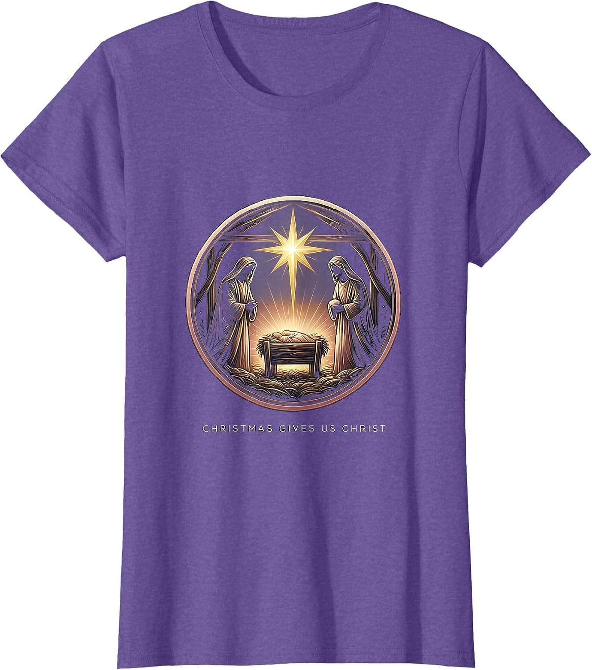 Christmas Gives Us Christ Faith Nativity Family Pajamas T-Shirt - Purple Heather