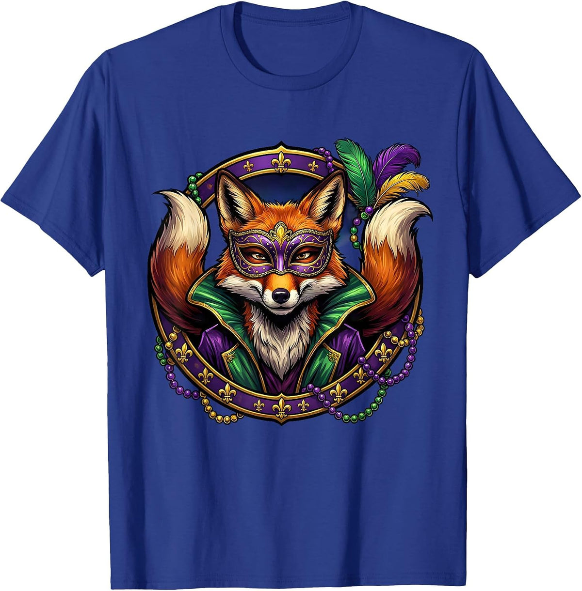 Mardi Gras Masquerade Fox Carnival Design T-Shirt - Royal Blue