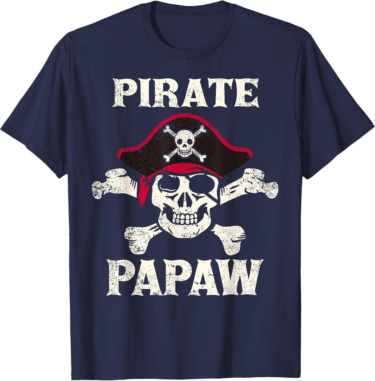 Pirate Papaw Skeleton Captain Funny Skull Pirate Papaw T-Shirt - Navy Blue