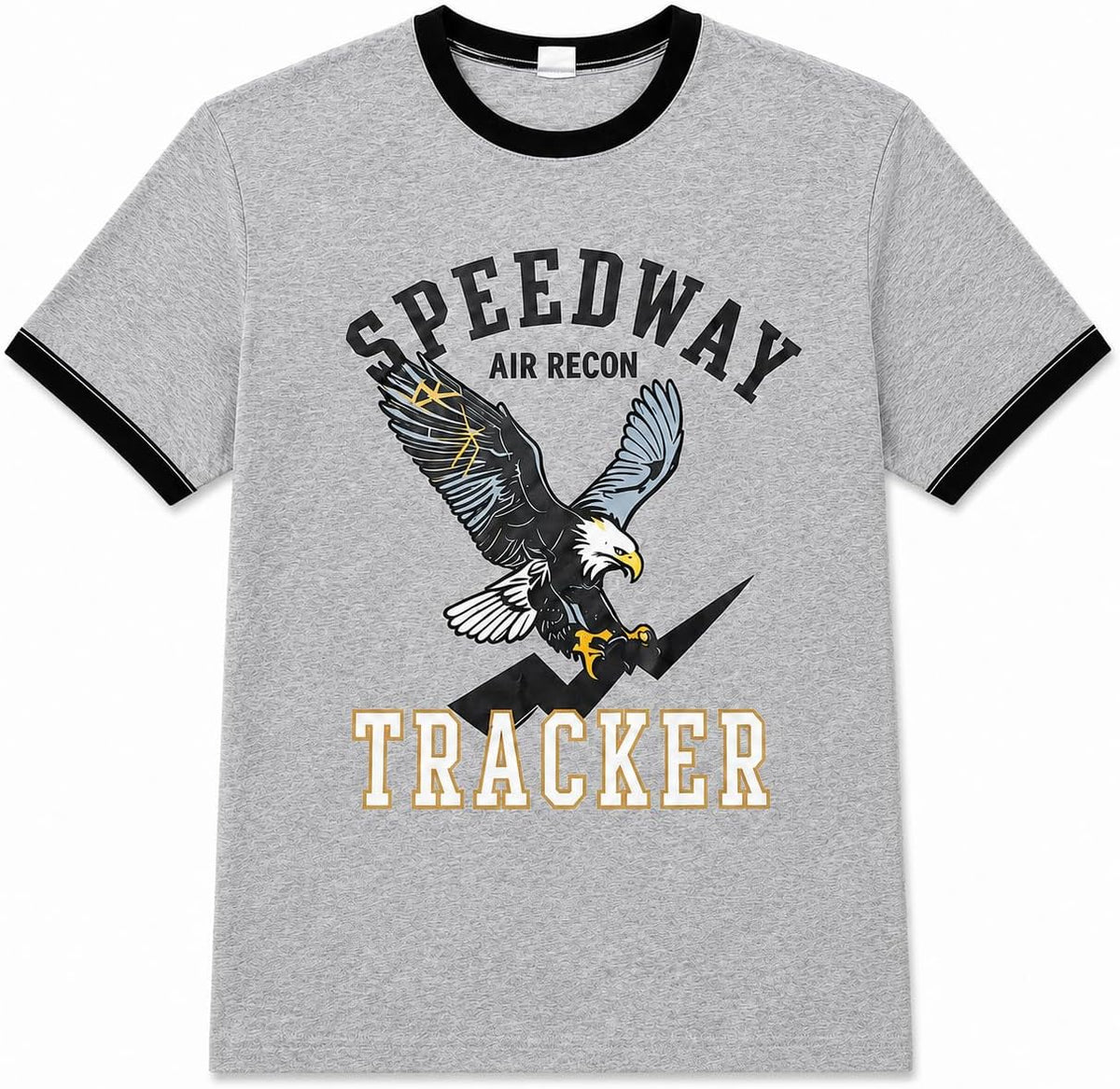 Men's Soft Cotton Short Sleeve Graphic Print Ringer T-Shirt, Casual Summer Eagle-Patterned Tee for Daily Wear - Grey