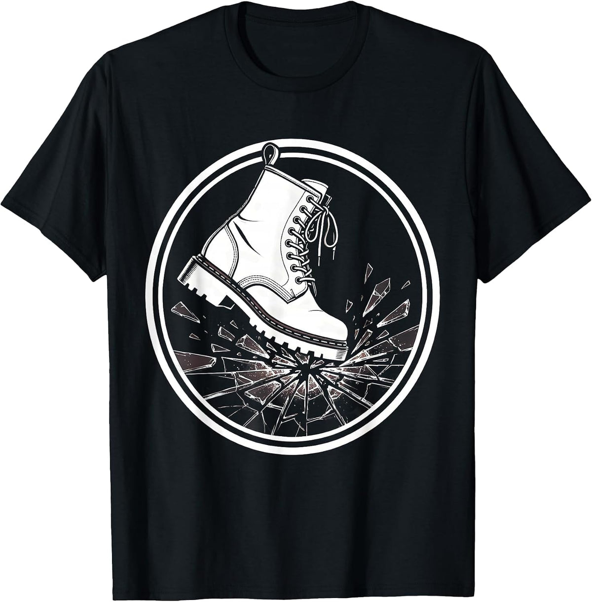 Men's EMT Boot Shattering Glass Graphic Design T-Shirt - Black