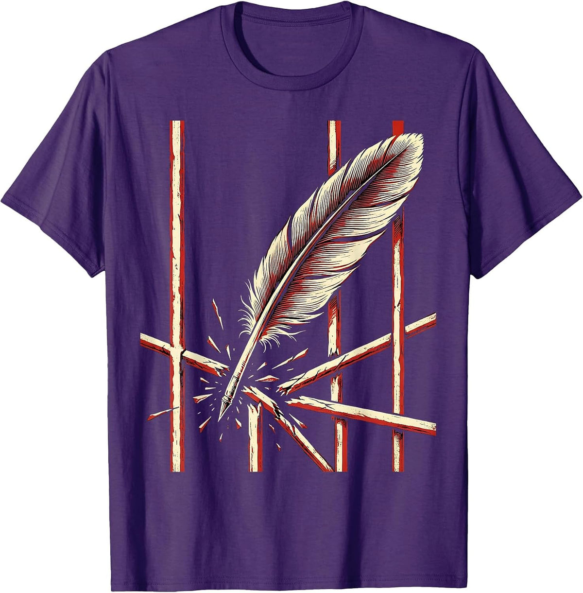 Men's Free Speech Quill Pen Breaking Iron Bars Art T-Shirt - Purple