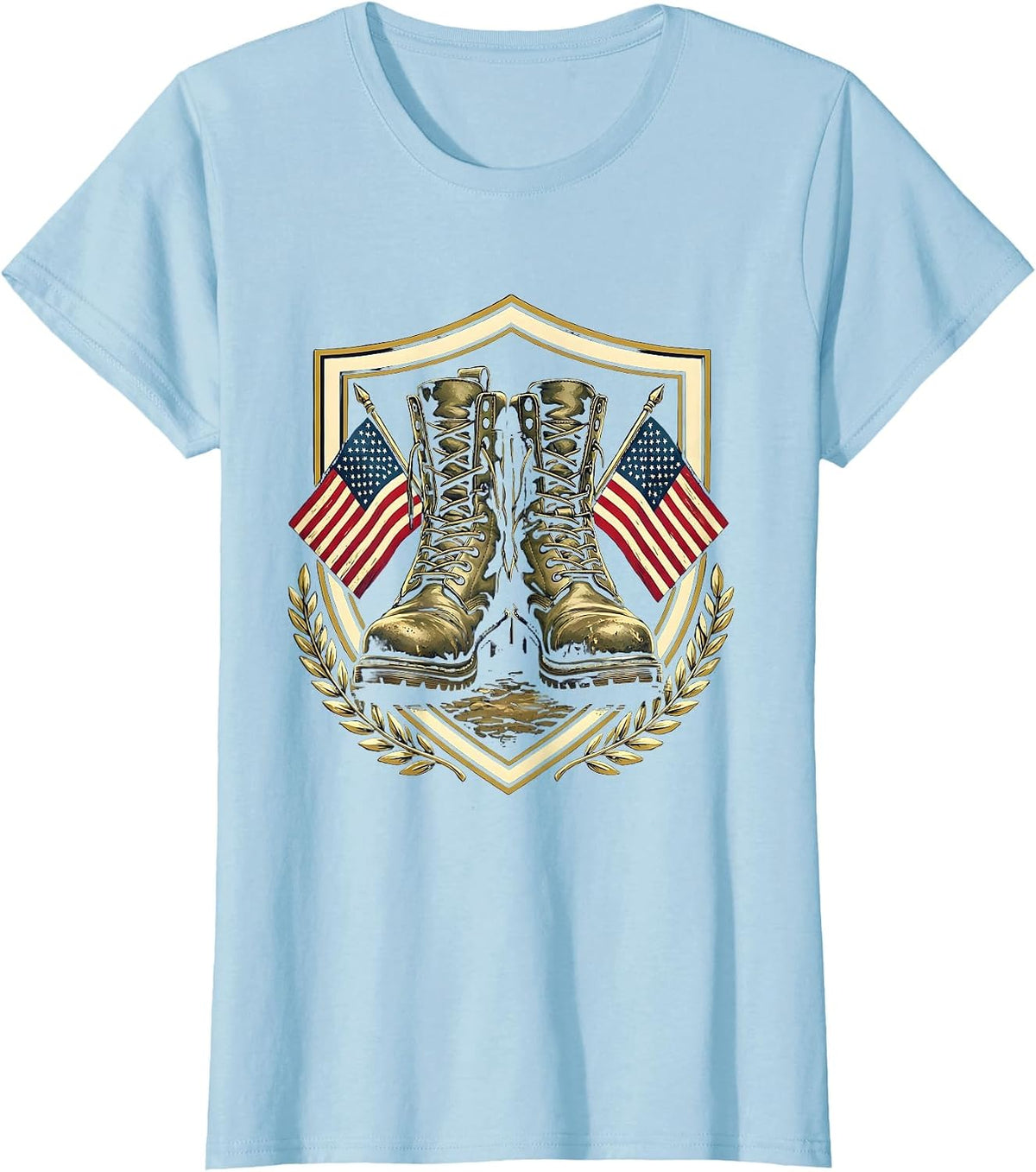 Veteran Weathered Combat Boots Patriotic Graphic T-Shirt - Baby Blue