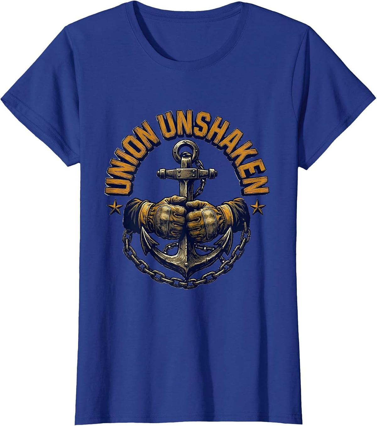 Women's Union Unshaken Wood Type Letterpress Labor Day Union Worker T-Shirt - Royal Blue