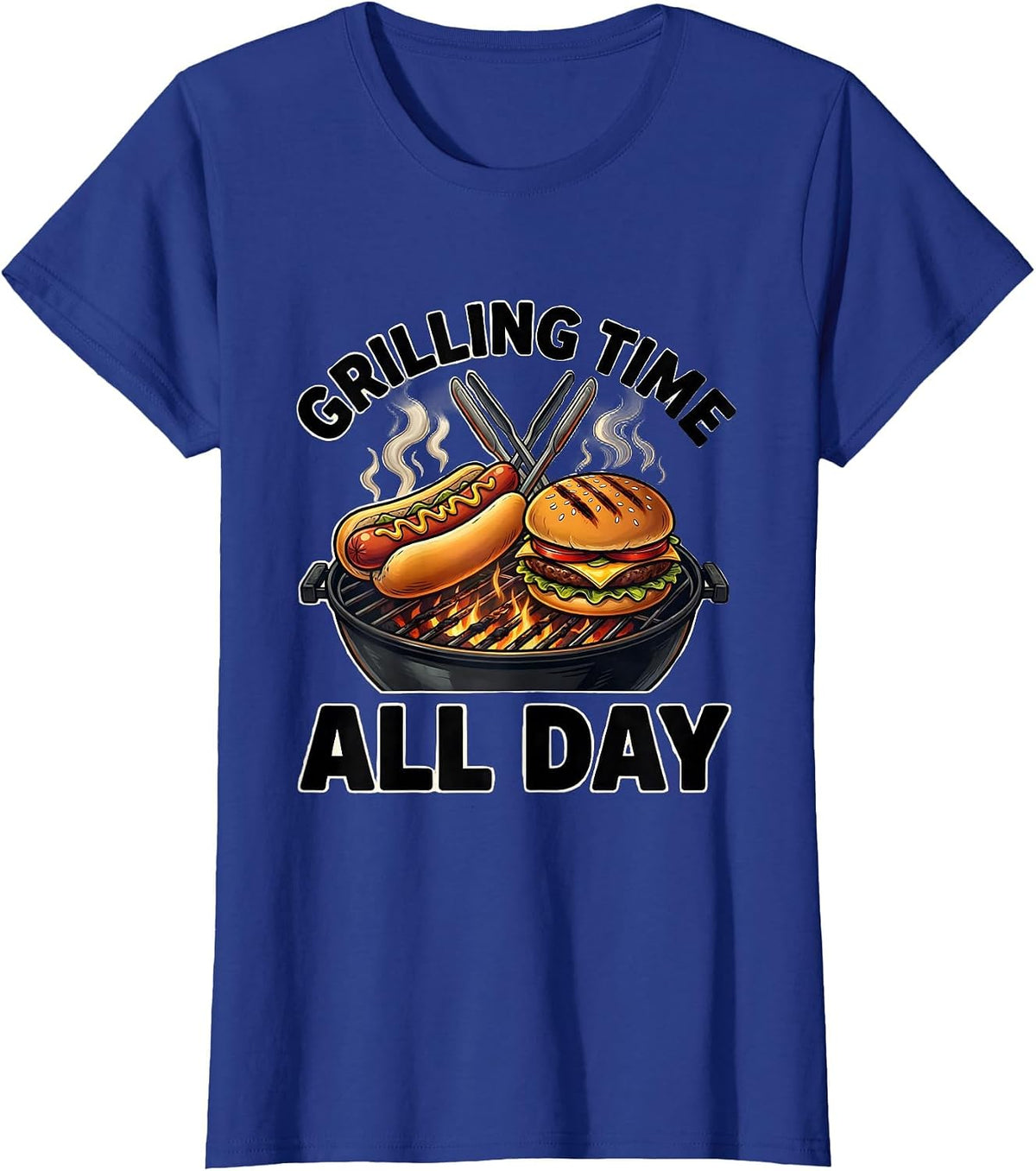 Women's Grilling Time All Day Labor Day BBQ Design T-Shirt - Royal Blue