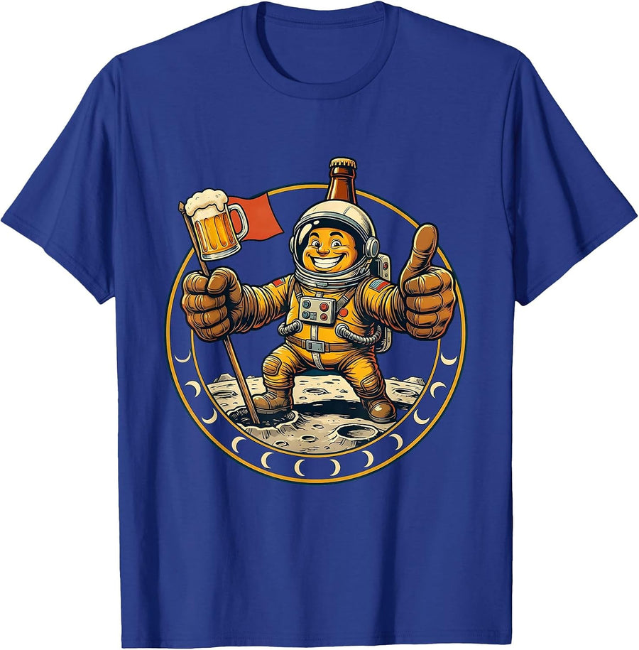 Astronaut Beer Flag Moon Landing Graphic T-Shirt - Royal Blue