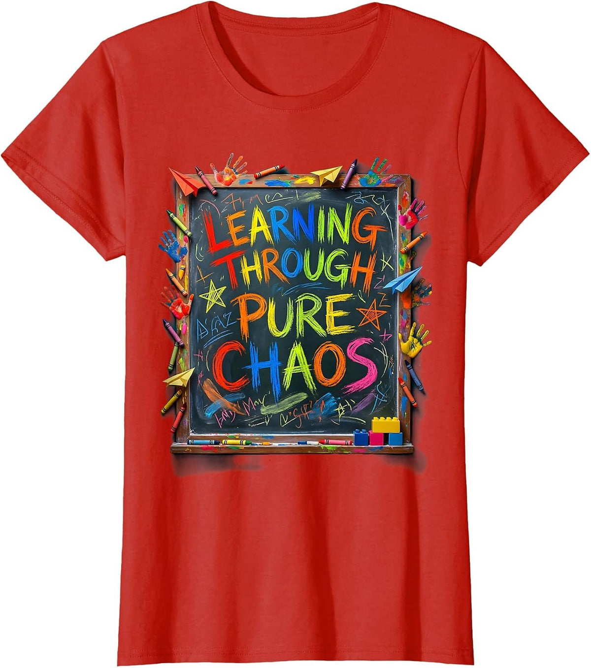 Kindergarten Learning Through Pure Chaos Design T-Shirt - Red