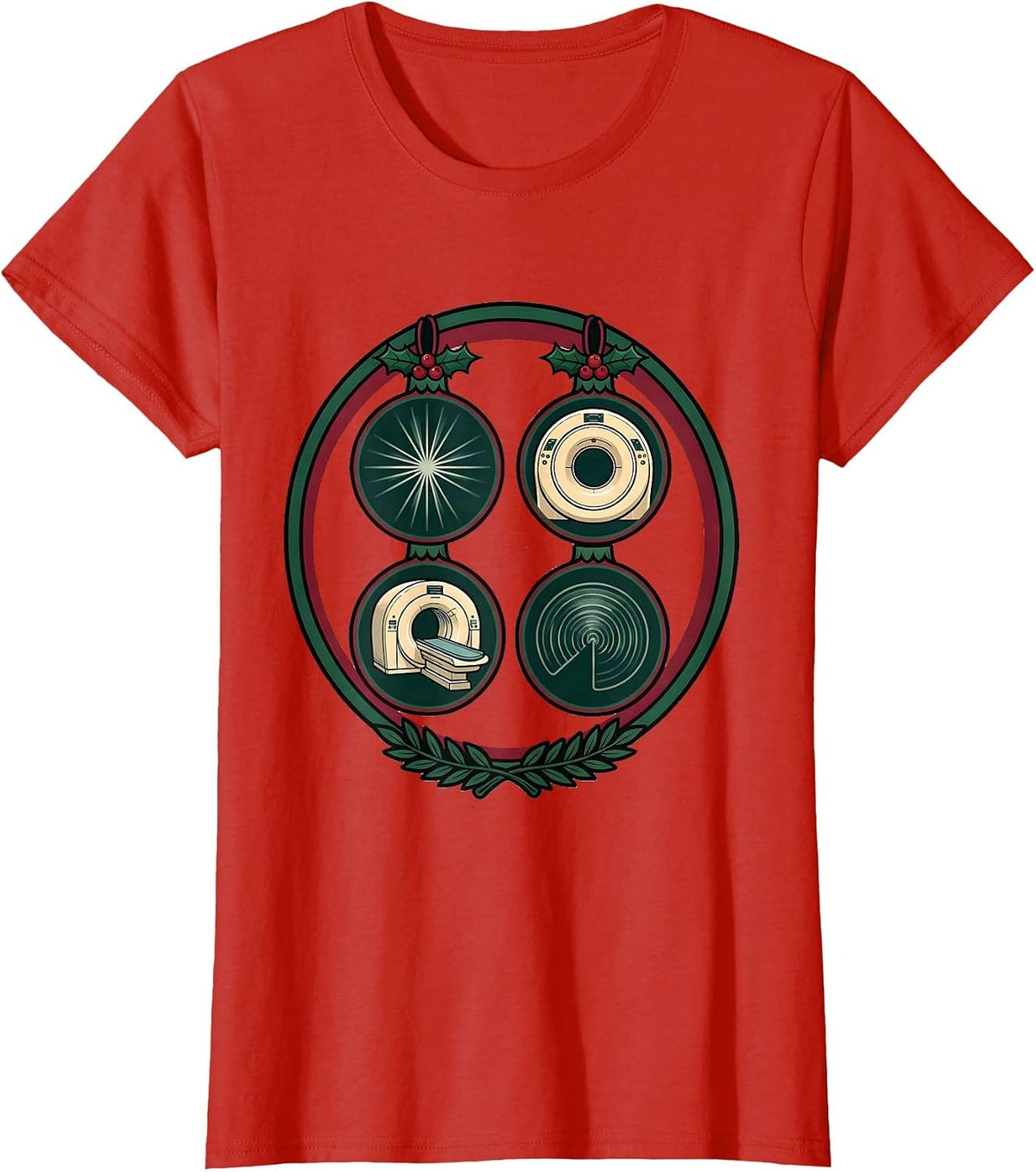 Women's Radiology Tech Christmas Badge Crest Xray Tech Humor T-Shirt - Red