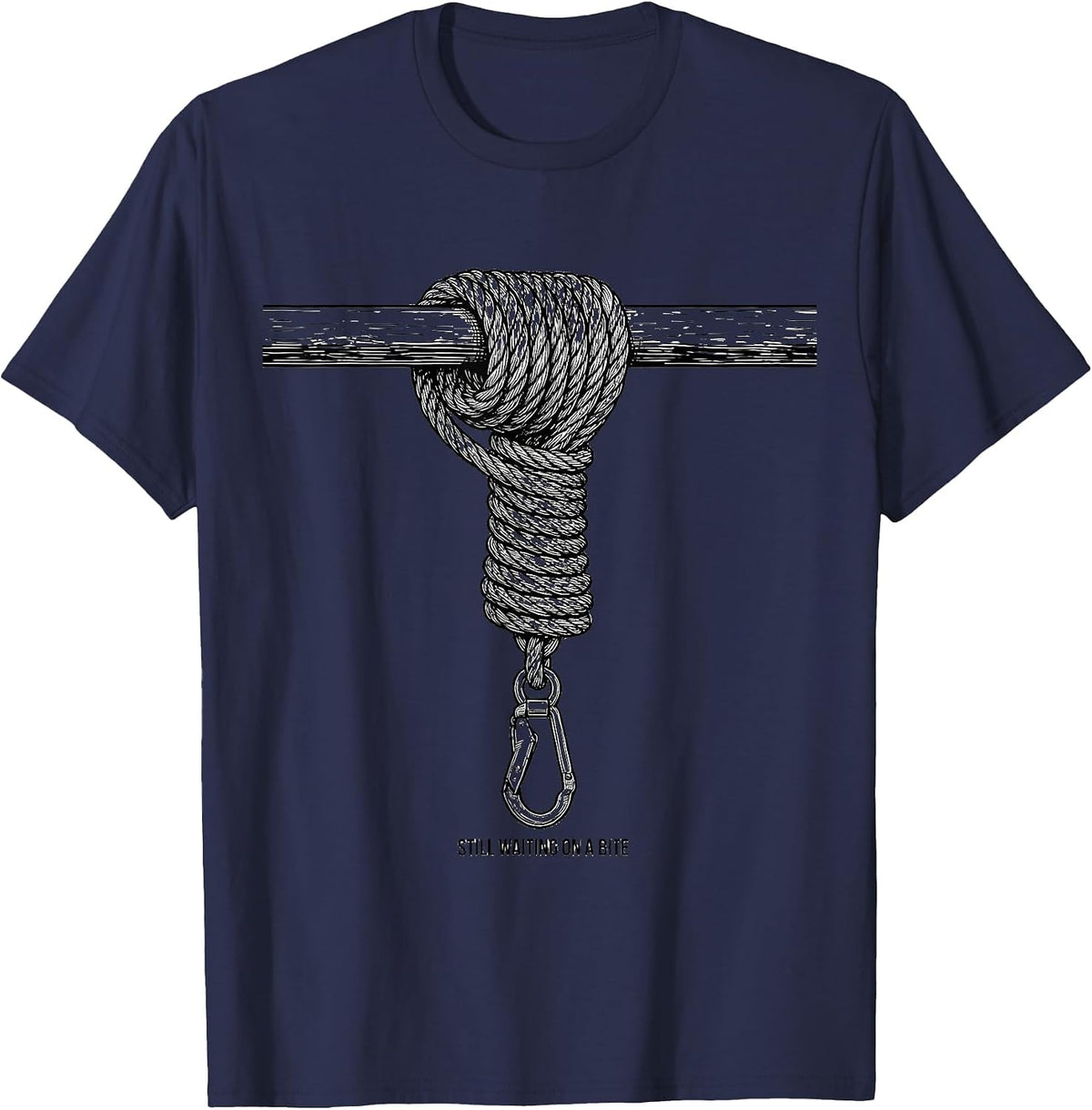 Still Waiting On A Bite Funny Fishing Humor Angler Gift T-Shirt - Navy Blue