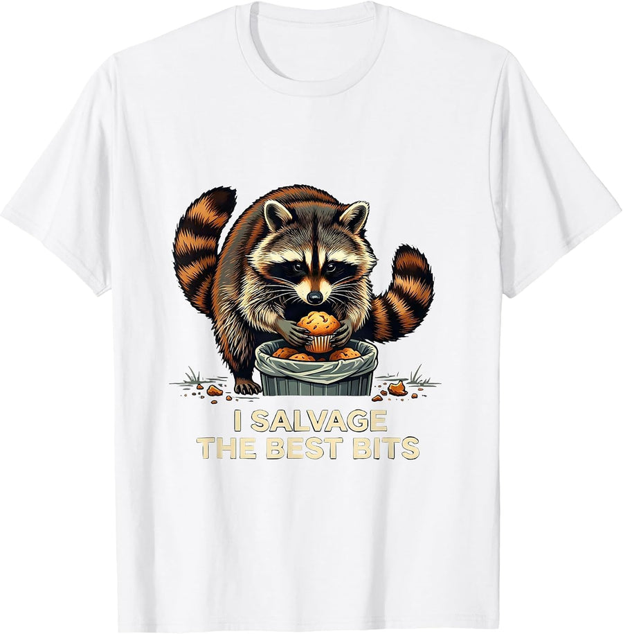 Men's I Salvage The Best Bits Funny Raccoon Trash Panda Meme Humor T-Shirt - White