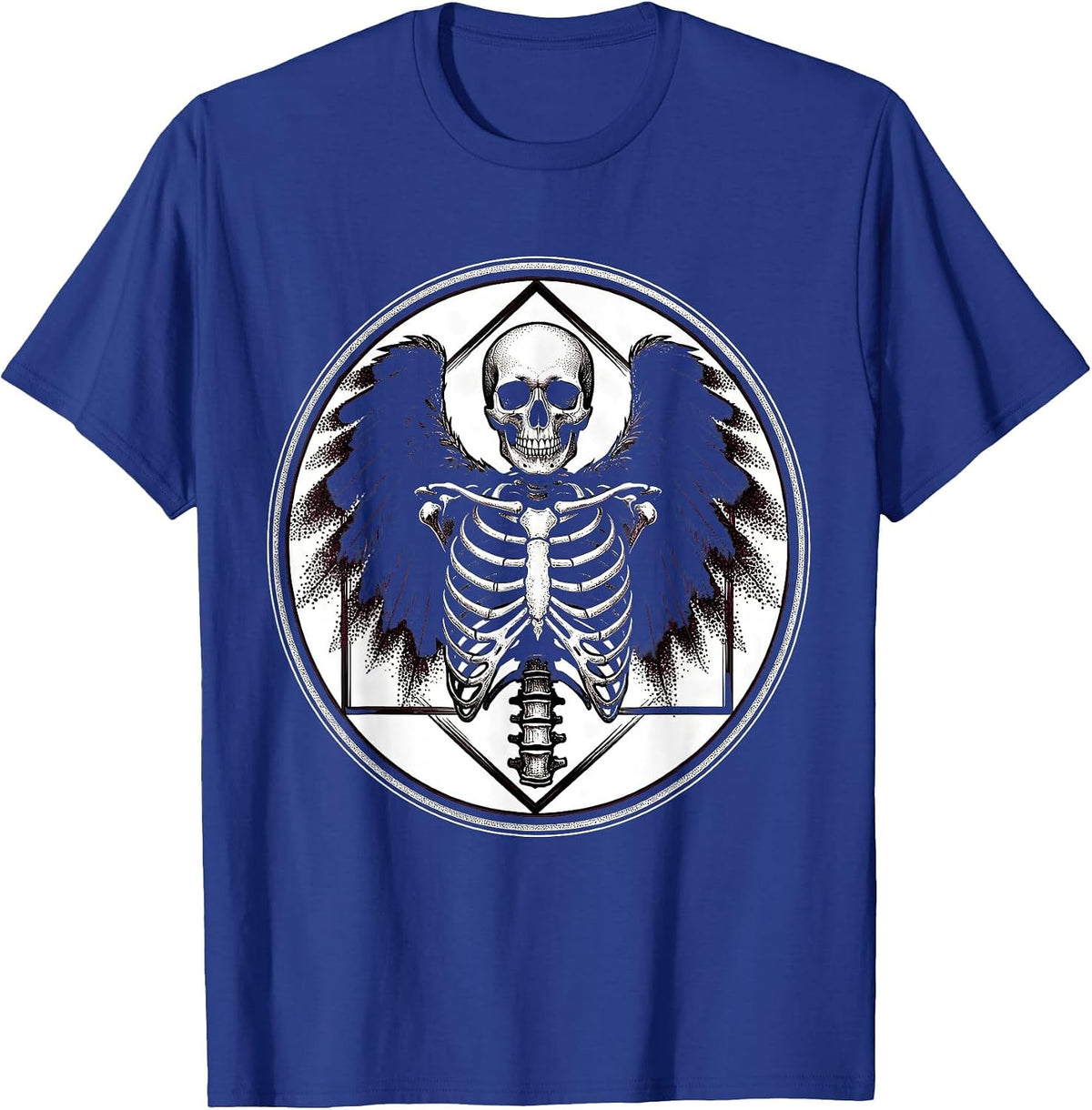 Men's Crow Skeleton Wings Spread Dark Gothic Art T-Shirt - Royal Blue
