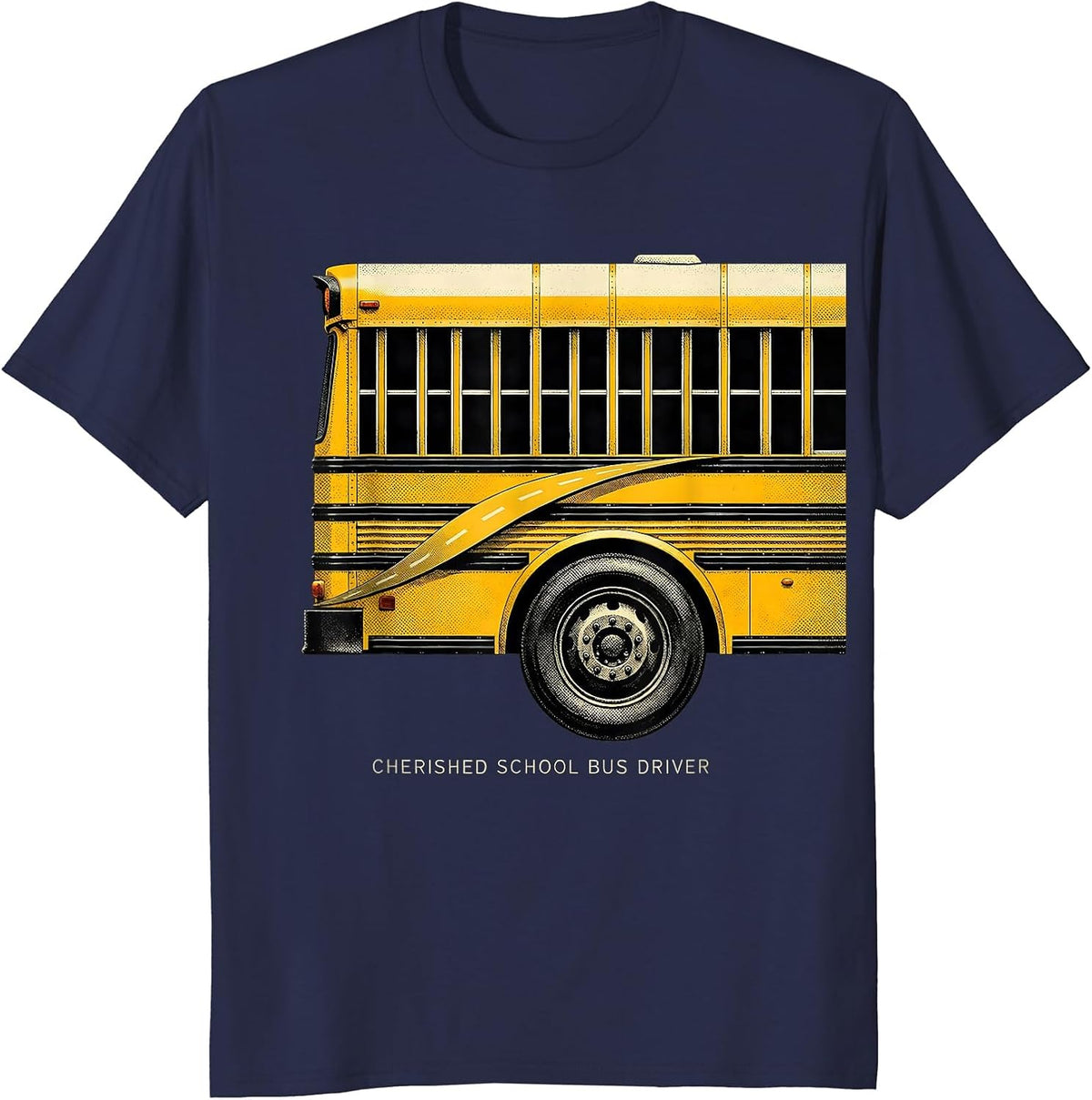 Cherished School Bus Driver Geometric Appreciation Gift T-Shirt - Navy Blue