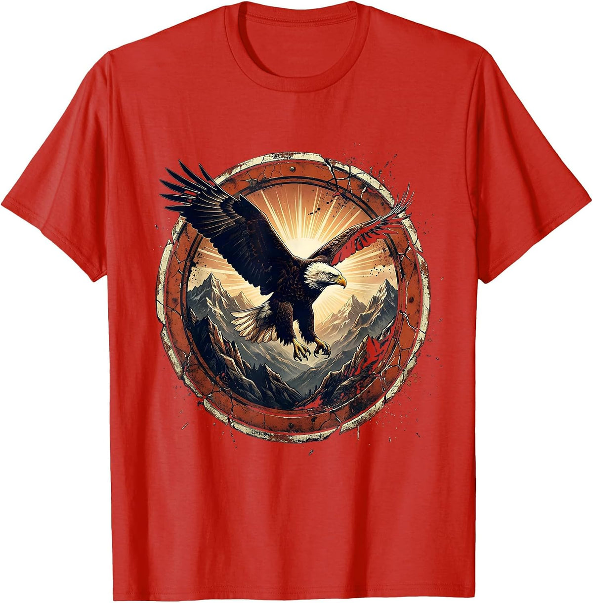 Men's Bald Eagle Soaring Over Mountain Range T-Shirt - Red