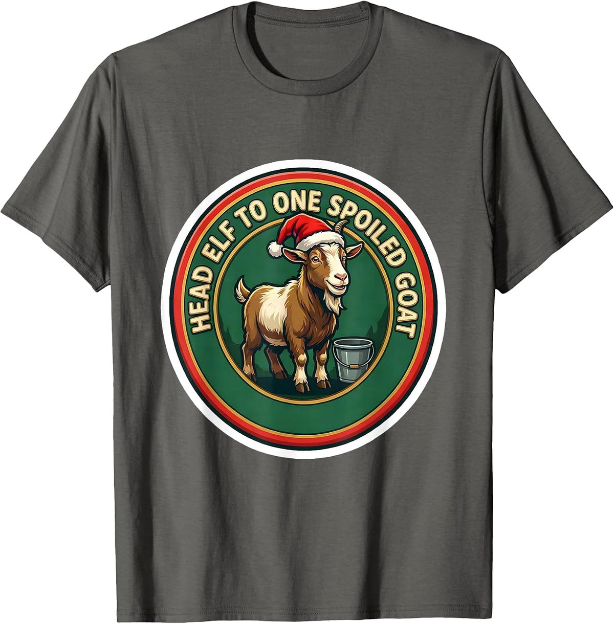 Head Elf To One Spoiled Goat Funny Farm Animal Christmas T-Shirt - Asphalt Grey