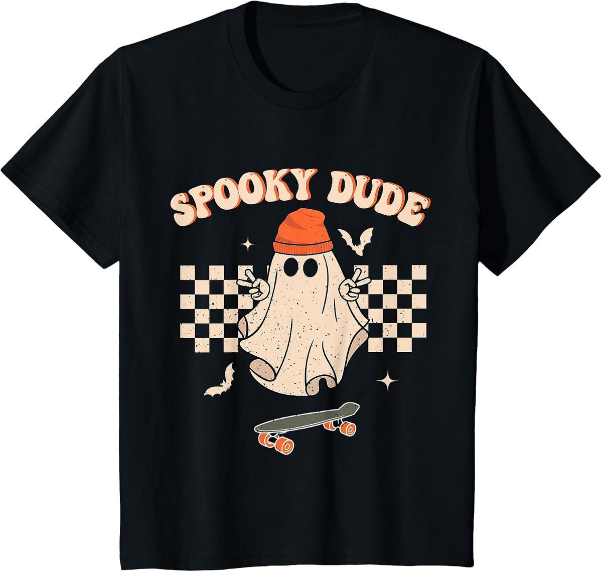 Spooky Dude Toddler Retro Groovy Hippie Halloween Cute Ghost T-Shirt - Black