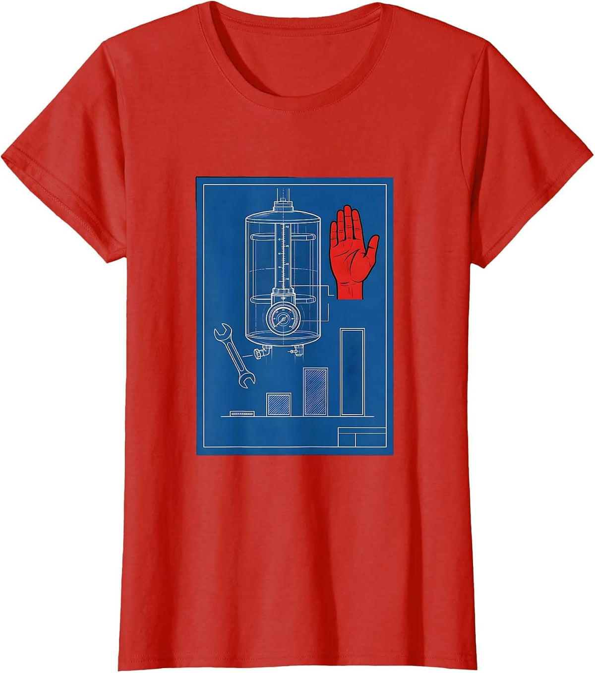 Blueprint Water Heater Plumbing Trade Humor T-Shirt - Red