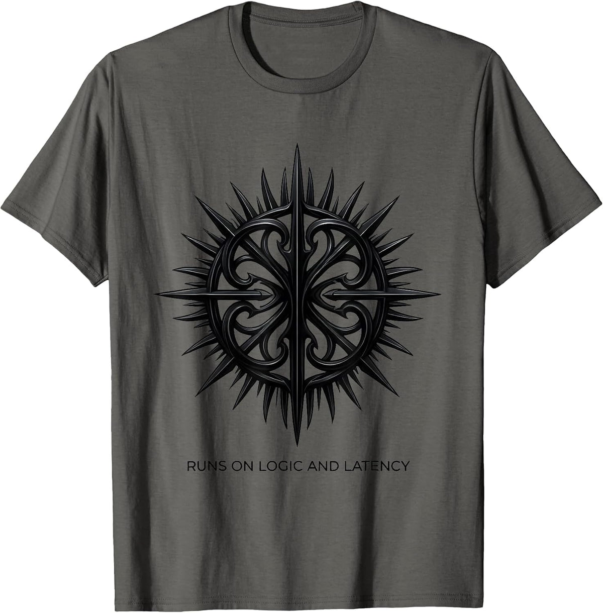 Runs On Logic And Latency Funny Tech Support Engineer T-Shirt - Asphalt Grey