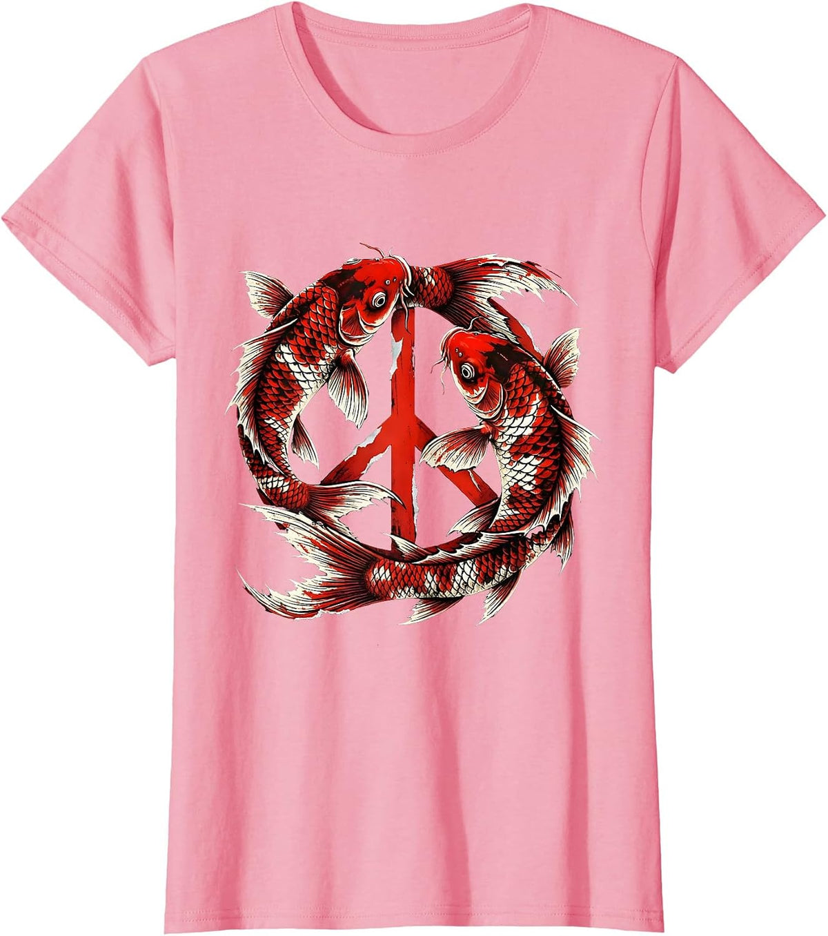 Women's Koi Fish Peace Sign Graphic Design T-Shirt - Pink