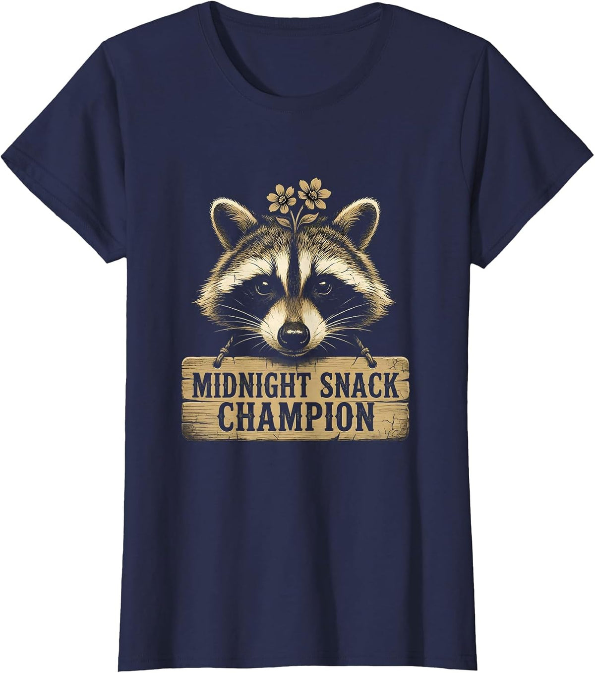 Women's Midnight Snack Champion Raccoon Design T-Shirt - Navy Blue