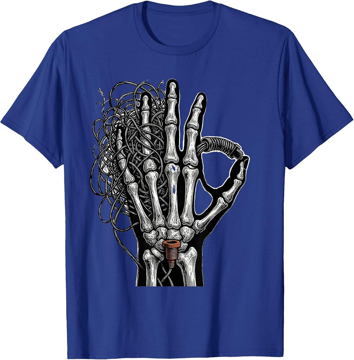 Men's Conductors Grounded Electrician Trade Skeleton Humor T-Shirt - Royal Blue