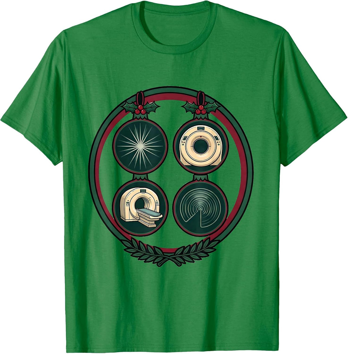 Men's Radiology Tech Christmas Badge Crest Xray Tech Humor T-Shirt - Kelly Green