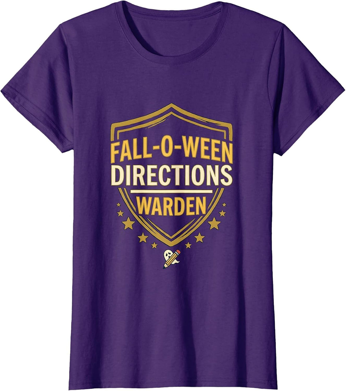 Women's Fall-O-Ween Directions Warden Funny Halloween Teacher Ghost T-Shirt - Purple