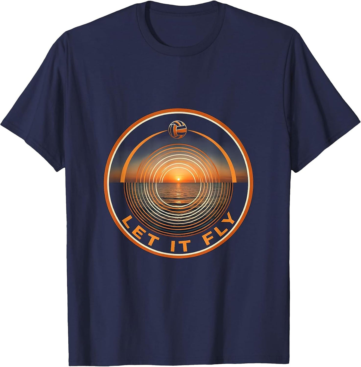 Let It Fly Volleyball Graphic Design T-Shirt - Navy Blue