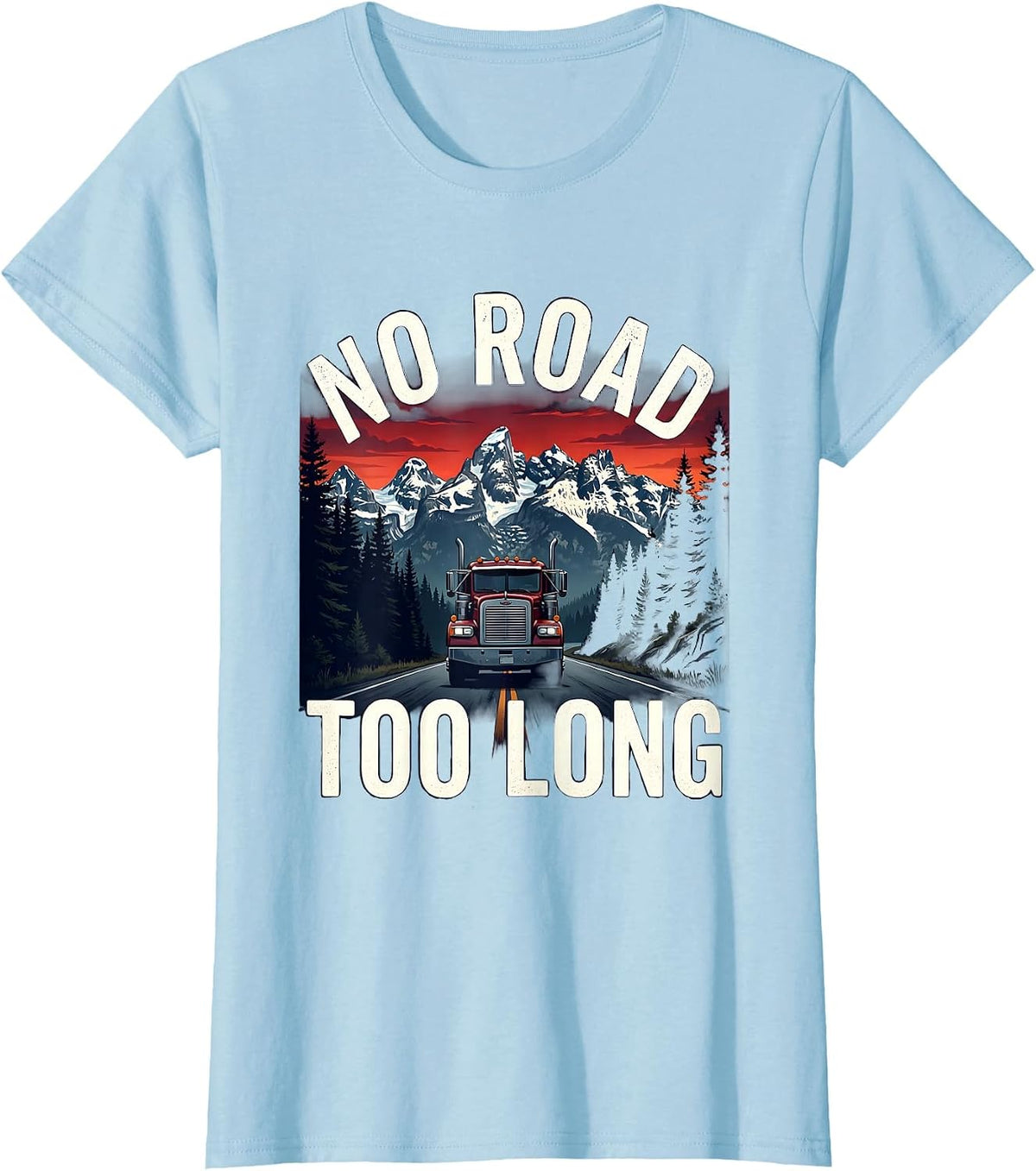 No Road Too Long Car Adventure Design T-Shirt - Baby Blue
