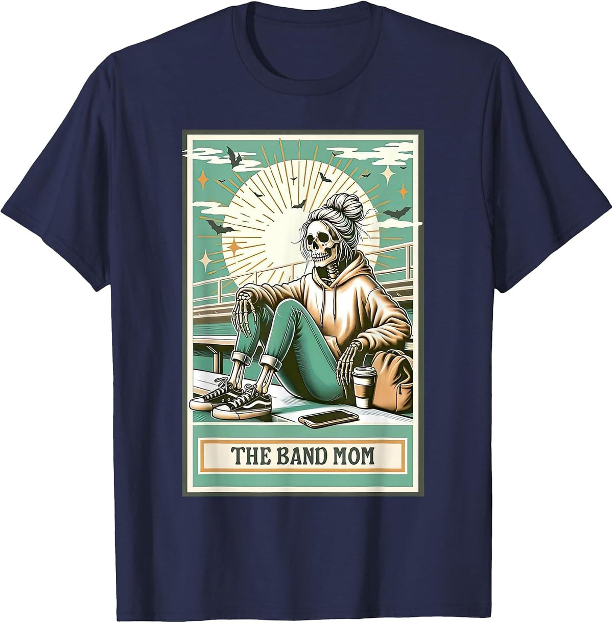 Band Mom Skeleton Tarot Card Proud Musical Marching Band T-Shirt - Navy Blue