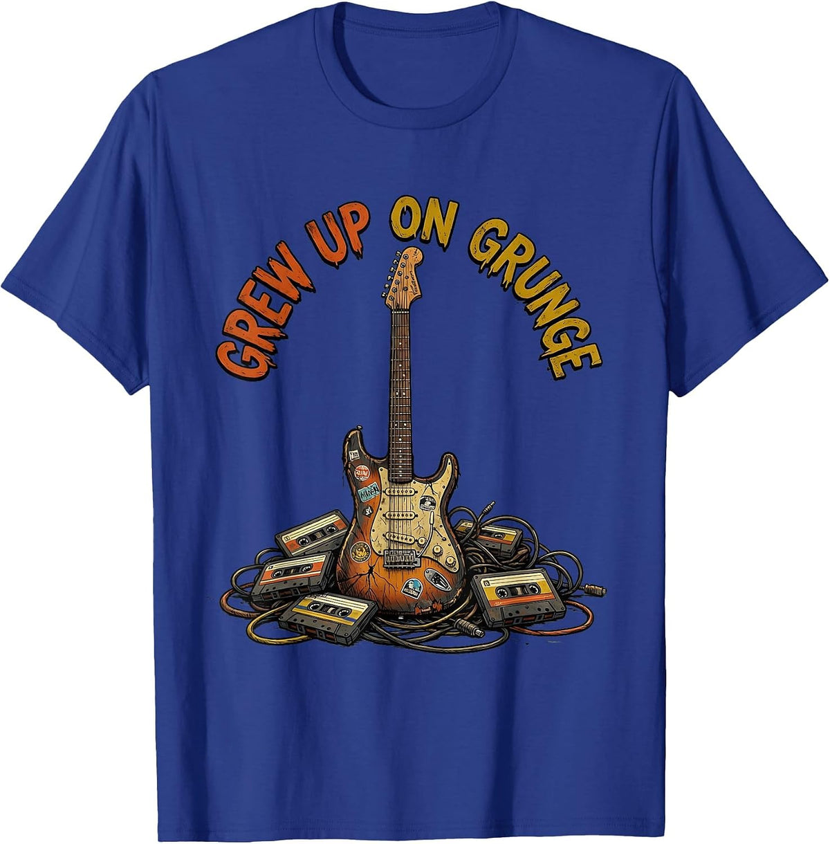 Grew Up On Grunge 90s Band Music Design T-Shirt - Royal Blue