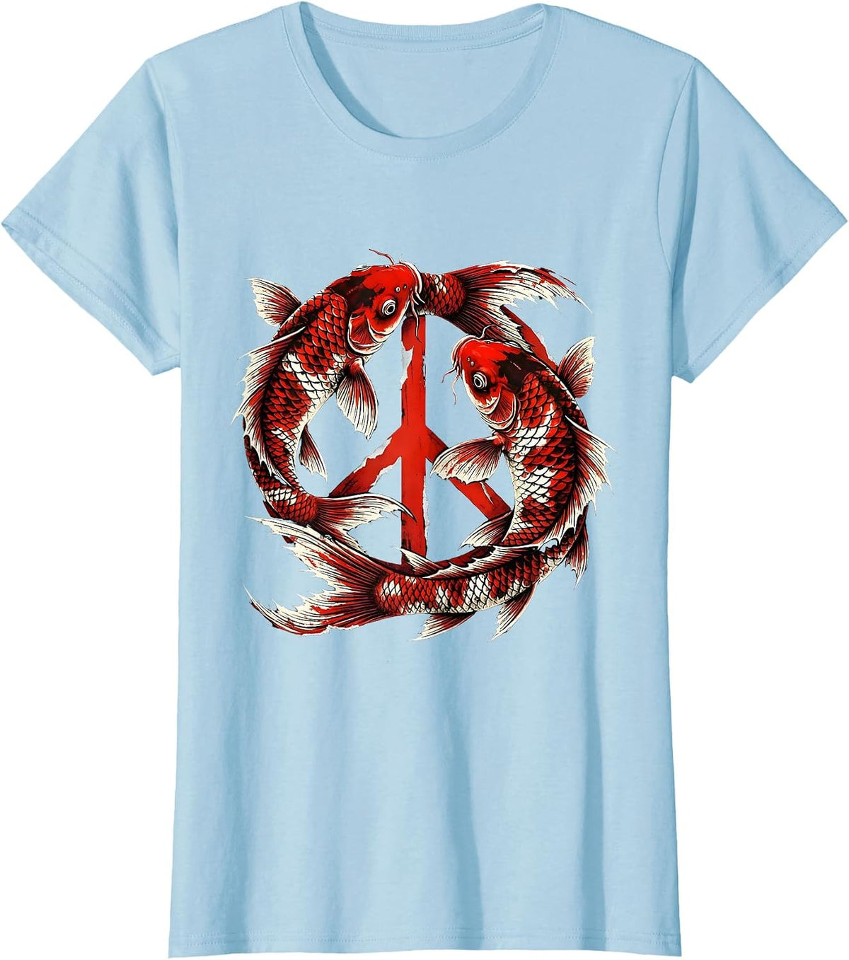 Women's Koi Fish Peace Sign Graphic Design T-Shirt - Baby Blue