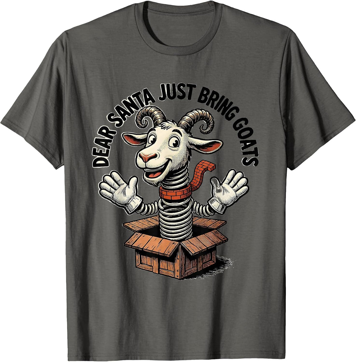 Dear Santa Just Bring Goats Retro Cartoon Funny Goat Lover T-Shirt - Asphalt Grey