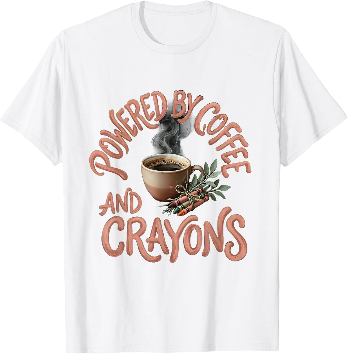 Men's Powered by Coffee and Crayons Third Grade Teacher T-Shirt - White